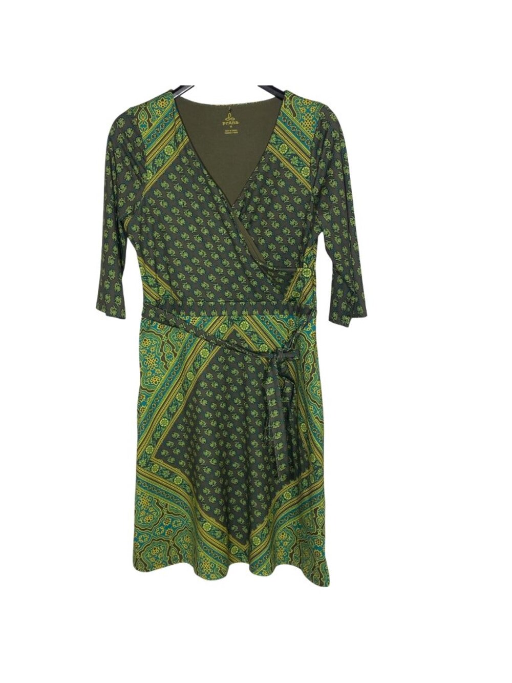 Prana Belladonna Surplice Faux Wrap Dress Stretch Sz MED Athletic Outdoor